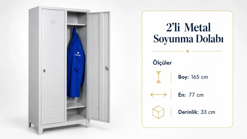 2li metal soyunma dolabı Ölçü boy 165cm en 77cm derinlik 33cm