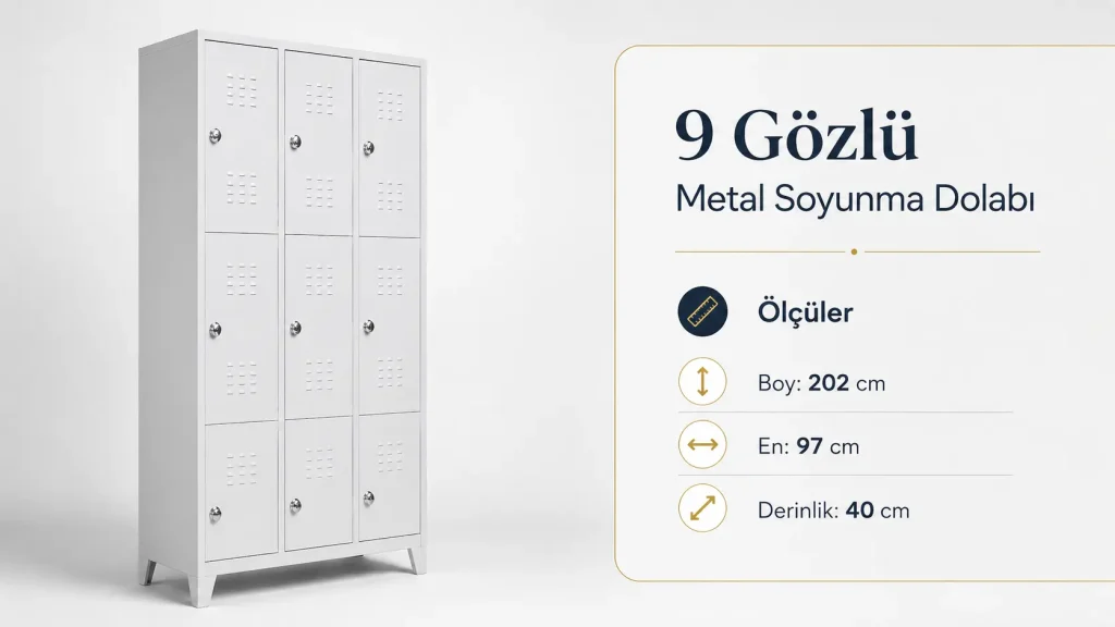9 gözlü metal soyunma dolabı Ölçü boy202cm en97cm derinlik40cm